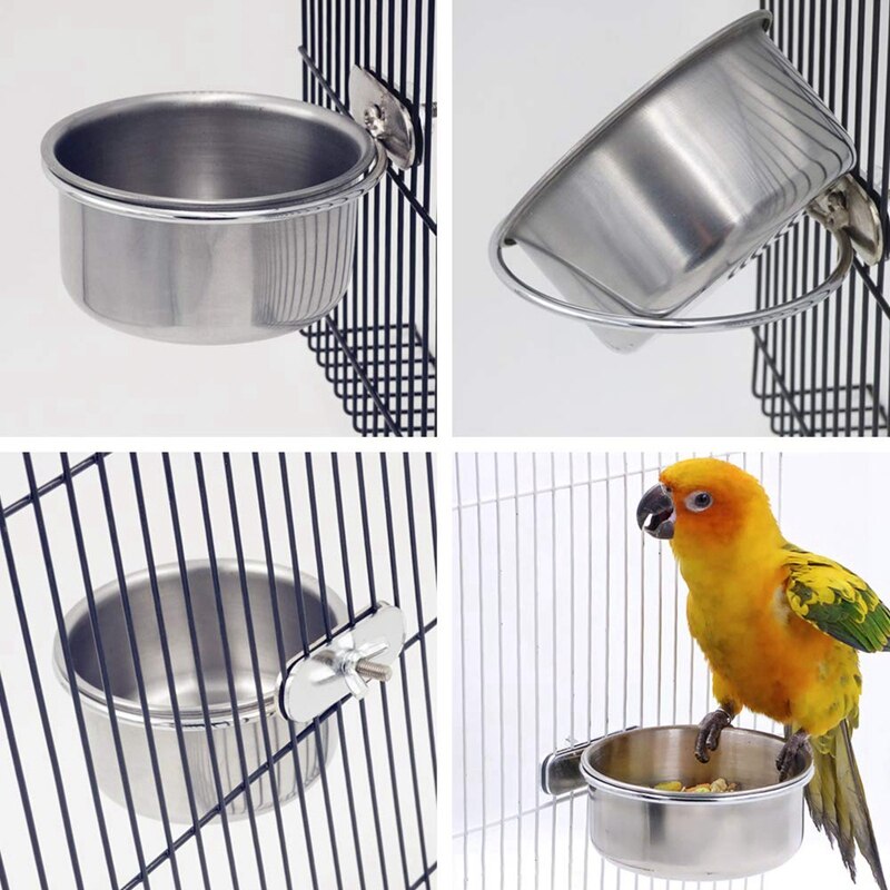 2 Pack Bird Cage Food Water Dispenser Parrot Food Dish Bird Feeder Cup for Cage, Stainless Steel Bird Food Holder Container for