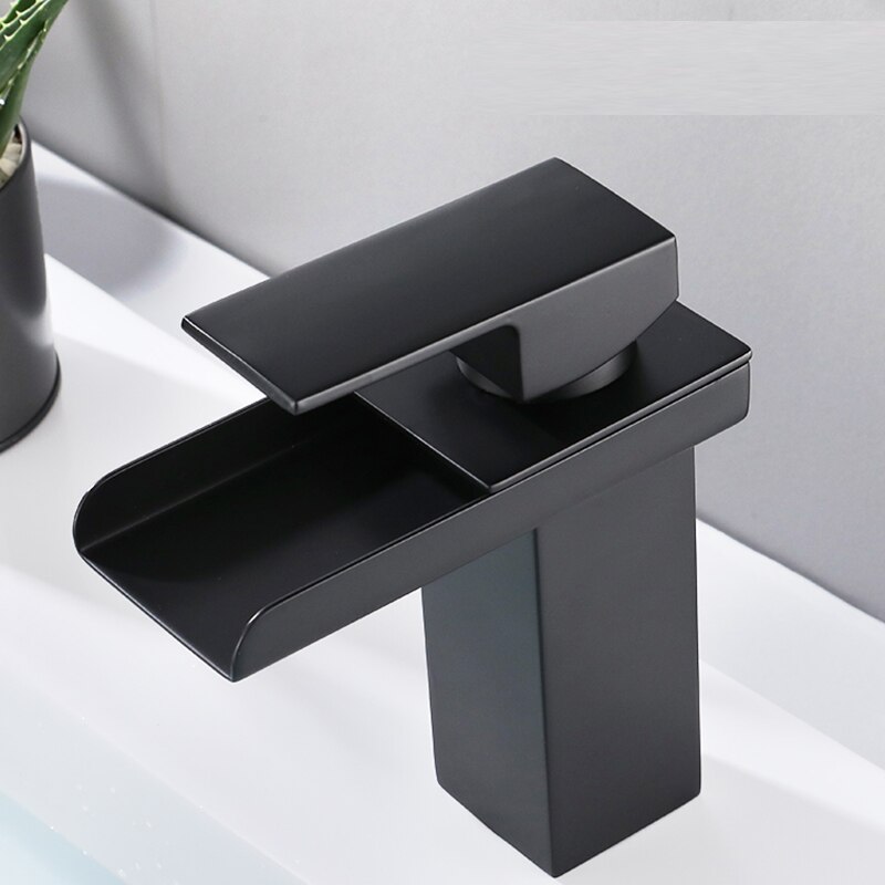 Waterfall Matte Black Deck Mounted Bathroom Basin Mixer Tap Basin Vessel Sink Faucet Cold Water Faucet for Basin Tap