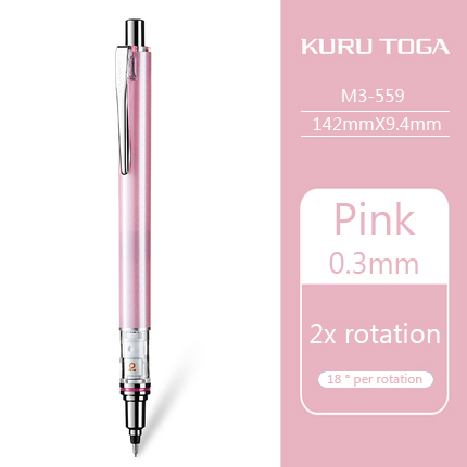 1Pcs Uni M5-559 Vulpotlood Automatische Draaien Kuru Toga Student Schrijven Continue Lood 2x Speed Rotaties 0.5Mm: Pink 0.3mm