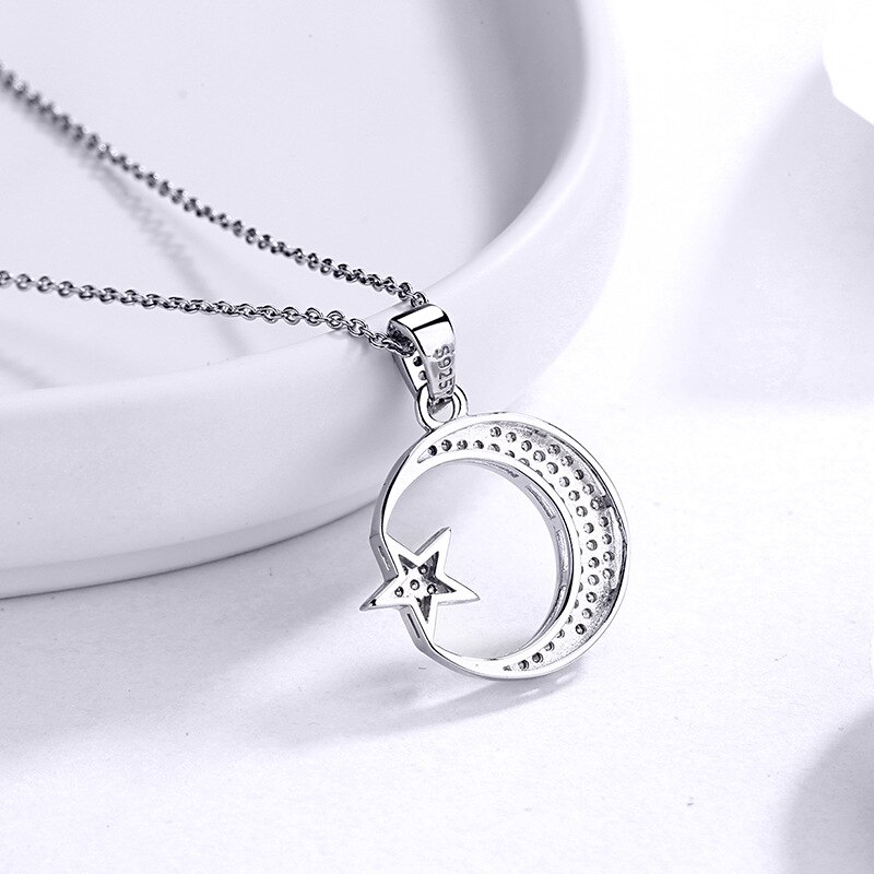 Sodrov collana con ciondolo a forma di luna e stella in argento Sterling 925 per gioielli da donna in argento