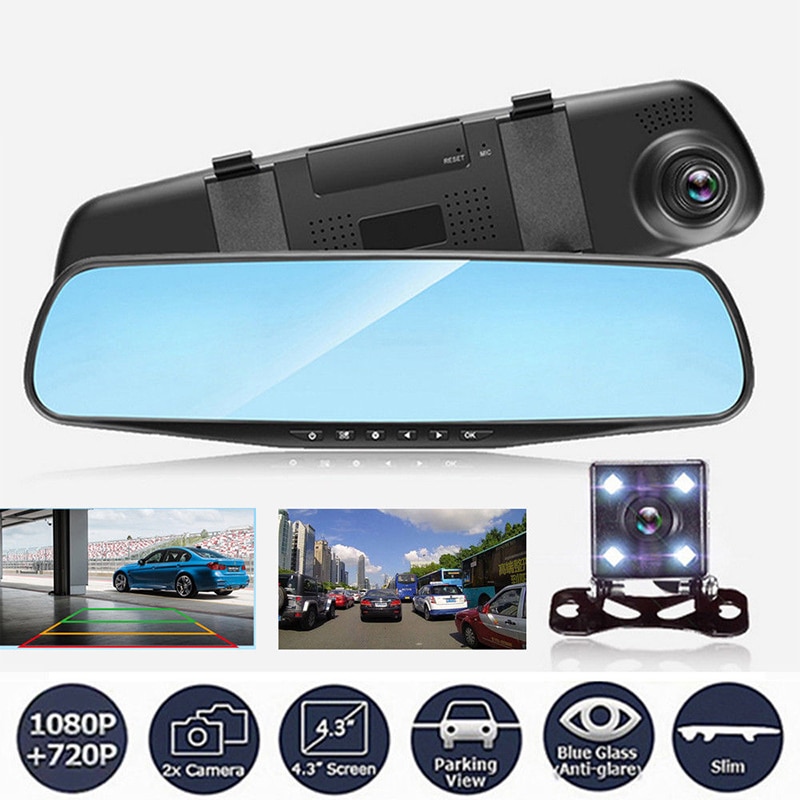 4.3 "HD 1080 P Dual Lens Achteruitkijkspiegel Auto DVR Cam Recorder Veiligheid Camera Set