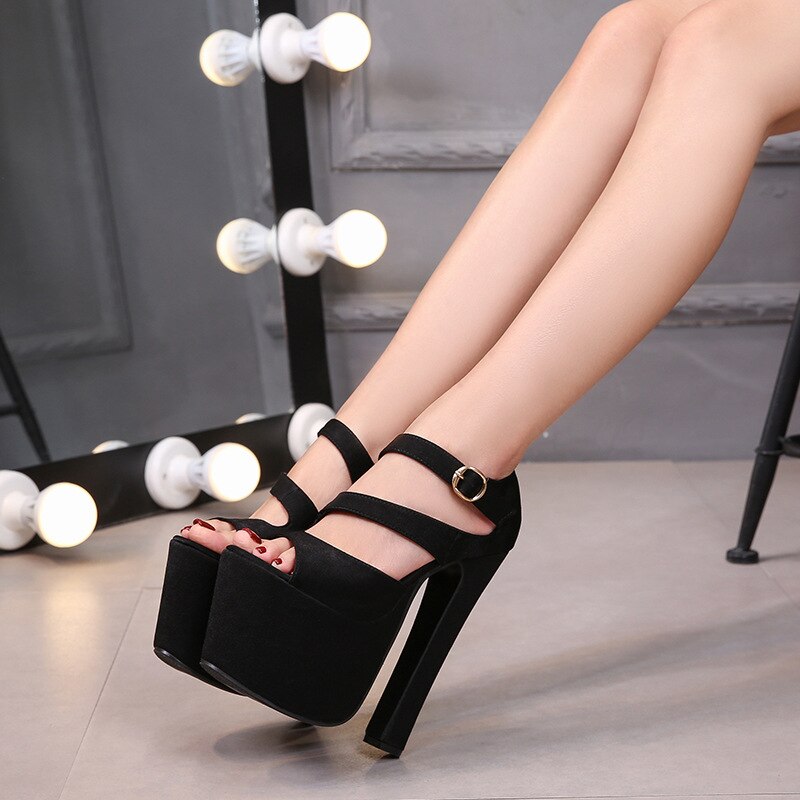 PRETO BRANCO Sexy Nightclub Super High Heel 17CM Thick Heel Sandals Hate Sky High Model Catwalk Shoes Banquet Dress Shoes ZYW