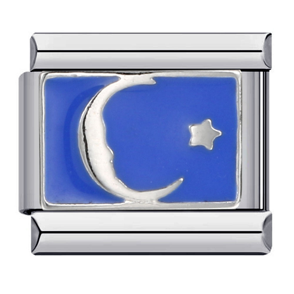 2025 azul esmalte ojo sol Luna estrella encanto enlaces italianos ajuste 9mm pulsera de acero inoxidable hacer joyería DIY