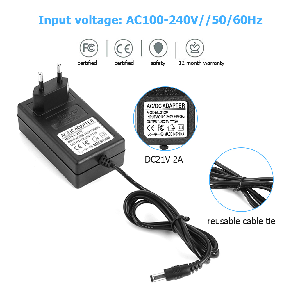 Dc 21V 2a 18650 Lithium Batterij Oplader Dc 5.5X2.1Mm Draagbare Oplader Adapter Met Led Indicatielampje 90Cm Kabel 18490 14650