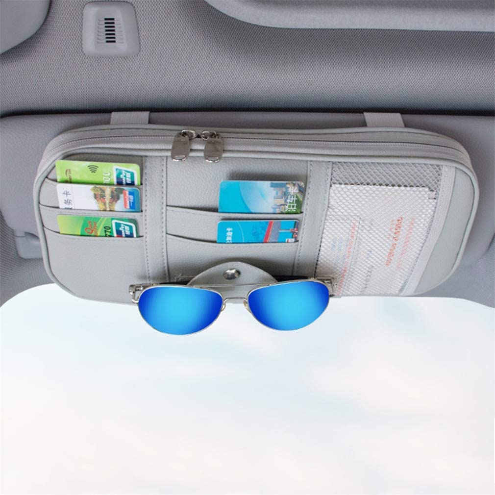 Car Sun Visor Organizer Auto Pocket Organizer Car Truck SUV Storage Pouch Glasses Bill Pen Card Holder Multi-Pocket Net Zipper