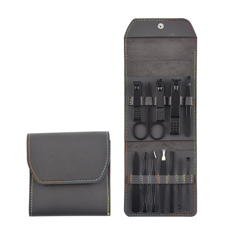 Or Rose 12/16 pièces/ensemble coupe-ongles ciseaux sac pliant outils à ongles Kits de maquillage multifonctions ensemble de manucure outils de soin des pieds à la main: 12pcs gray