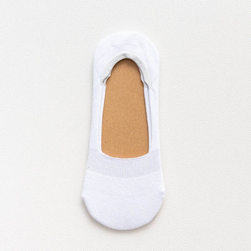 Meias curtas para mulheres, 5 pares/lote algodão meia-chinelo invisível antiderrapante engraçadas meias brancas: white