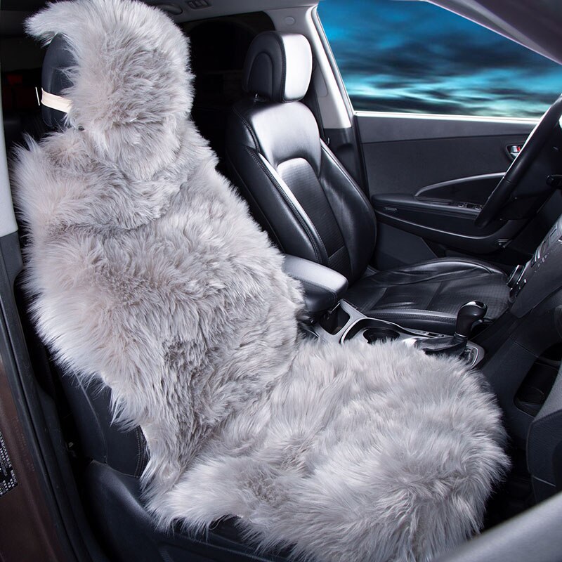 Kawosen 1 Stuk Lange Faux Bont Bekleding, Universele Kunstmatige Pluche Auto Stoelhoezen, leuke Pluche Sneeuw Zitkussen LFFS02: 1x Gray Seat