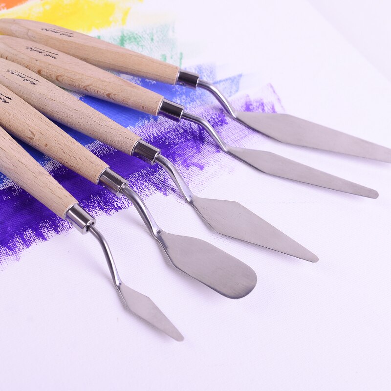 5pcs set Stainless Steel Palette Scraper Set Spatula Knives Painting Knife Blade Wooden Handle Artist Oil Painting Tools