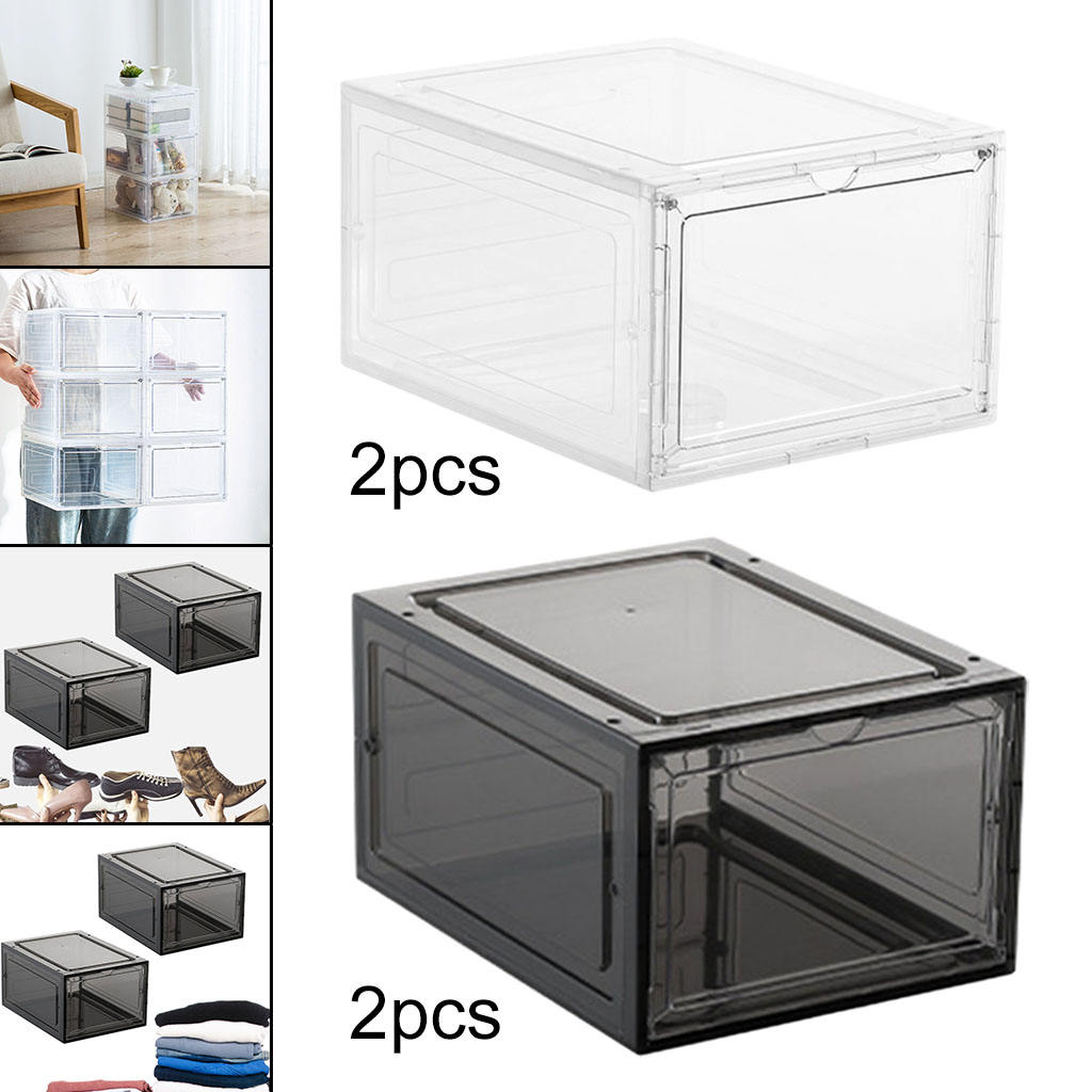 2pcs Shoe Box Shoe Storage Stackable Organizer Magnetic Closure Sneaker High-top Shoes Clear Panel for Closet Dorm Case