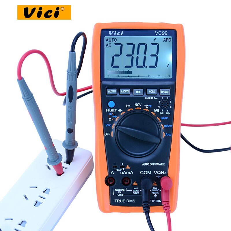 Vici-multímetro digital de rango automático VC99 ture RMS DC/AC 20A 1000V, medidor de capacitancia de resistencia + termómetro térmico para pareja