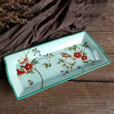 Chinese Flower and Bird Art Ceramics Soap Dispenser Jewelry Box Soap Dish Toothbrush Holder Gargle Cup Bathroom Accessories Set: Tray