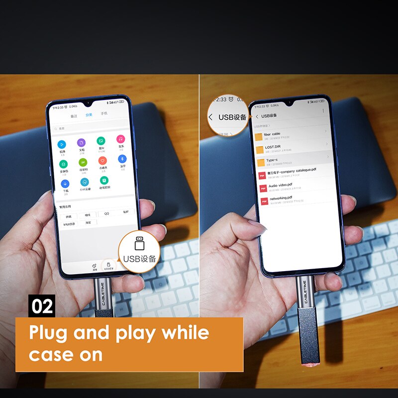 CABLETIME NUOVO USB OTG Tipo-C Adattatore a 3.0 USB C OTG fulmine 3 USB di Tipo C Cavo macbook pro Huawei compagno 30/20 P30 C013