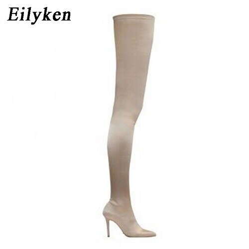 Eilyken – cuissardes hautes élastiques pour femmes, bottes extensibles au dessus du genou, Sexy, talons hauts, chaussettes, , 2022: Apricot / 3
