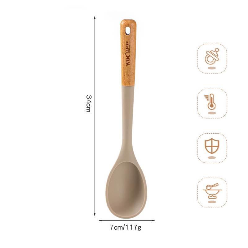 Silicone Kitchenware Cooking Utensils Non-stick Cookware Turner Spatula Spoon Slotted with Wooden Handle Kitchen Cooking Tools: plum