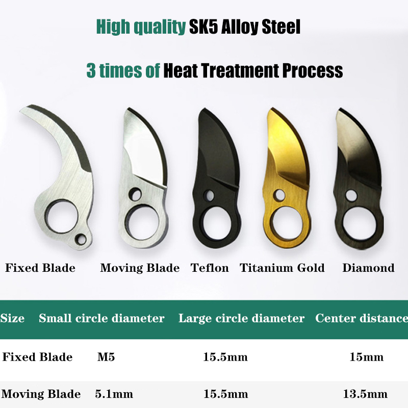 25mm SK5 alliage acier titane or diamant lame de coupe électrique sécateur lames sans fil sécateur pointu