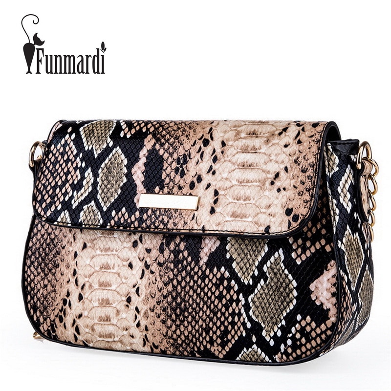 FUNMARDI Snake mujer bolsa correa de cadena bolsos de hombro pequeños bandolera para mujeres PU bolso de cuero mujer WLHB1790