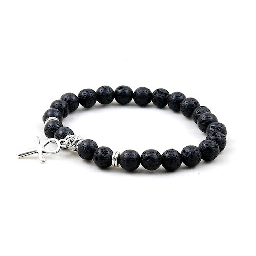 Ägyptischen Ankh Kreuz Natürliche Onyx Stein Armband Frau, Schmuck Frauen Männer Ägypten Hieroglyphen, Crux Ansata Amulett: lava