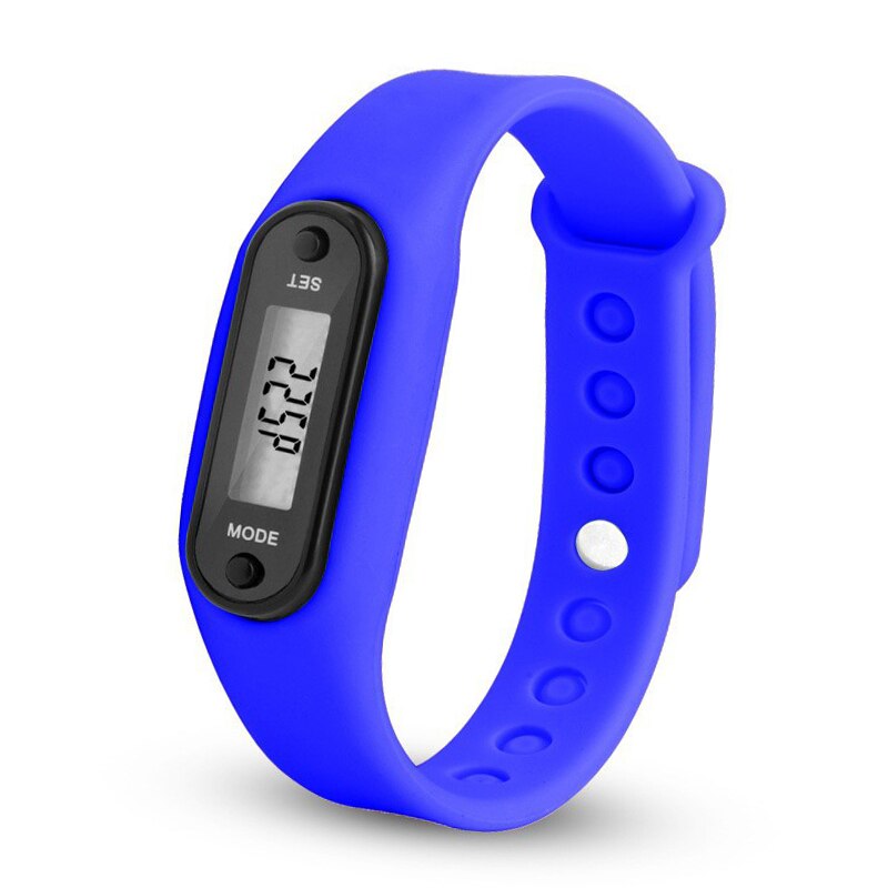 Podómetros de banda de silicona LCD Digital para muñeca, para correr, pisar, para adulto, deporte, Fitness, multifuncional, para caminar, contador de distancia: Azul