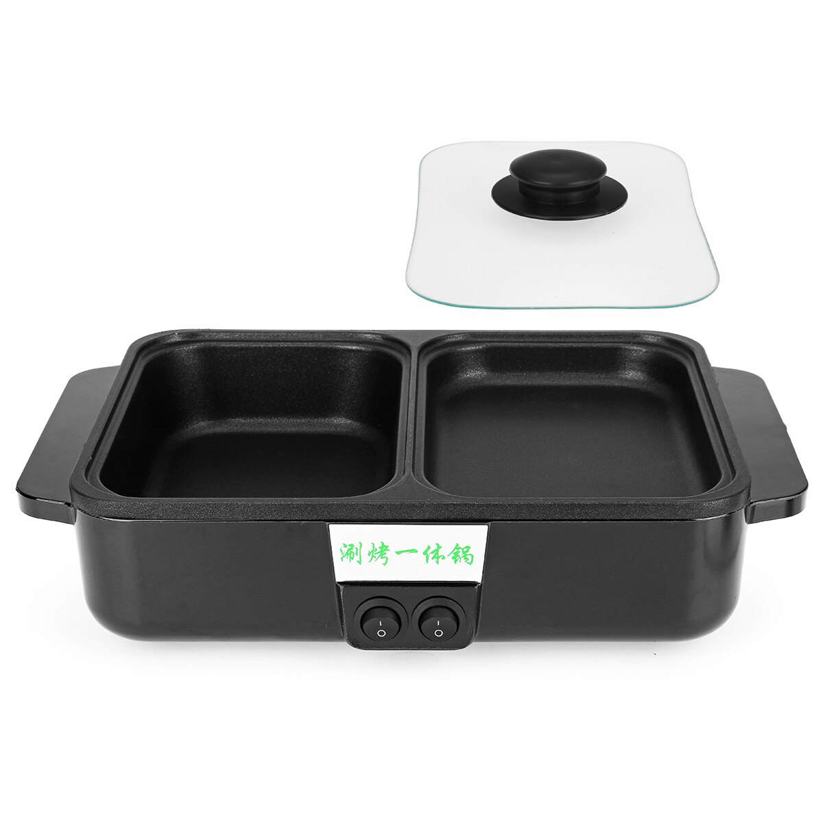 1200W 220V 2 in 1Mini Electric Cooking Pot Machine Multi Cooker Barbecue Pan Pot Portable Non-Stick BBQ Heating Pan