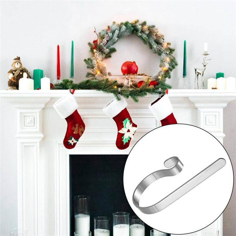 1 st julstrumpa hållare hängande krokar spännen öppen spis mantel självhäftande hängare för julfest prydnad