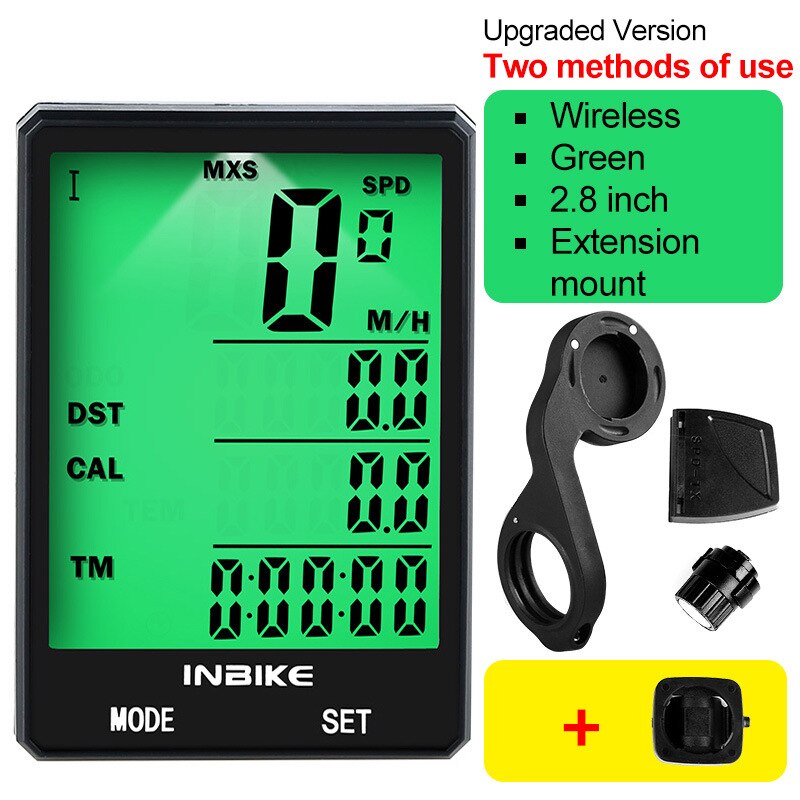 CX-9 Bike Computer Bicycle Speedometer Wireless Wired Bicycle Odometer Speedometer Cycling Stopwatch 2.8 inch giant screen: Wireless green set