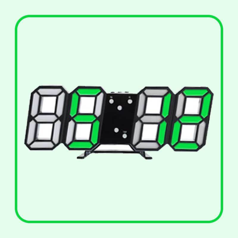 Nordic Digital Alarm Clocks Wall Hanging Watch Snooze Function Table Clock Calendar Thermometer Display Office Electronic Watch: black and green