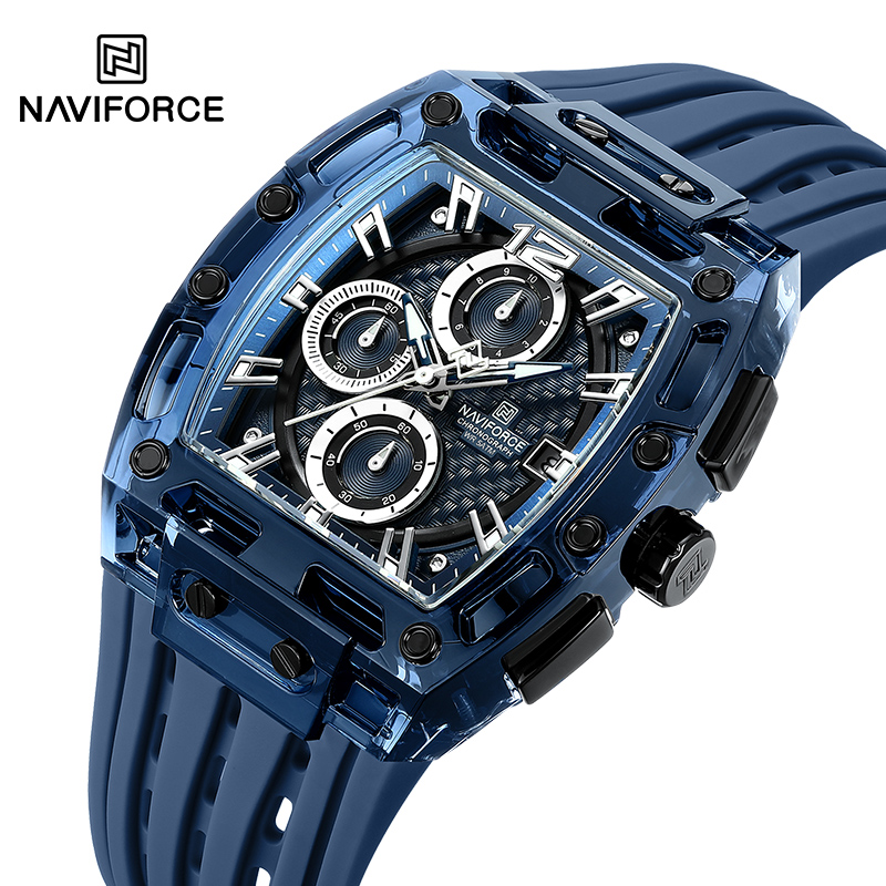 Naviforce 5 atm impermeabil ceasuri bărbătești originale sport cuarț multifuncțional curea silicon carcasă pătrată ceas de mână