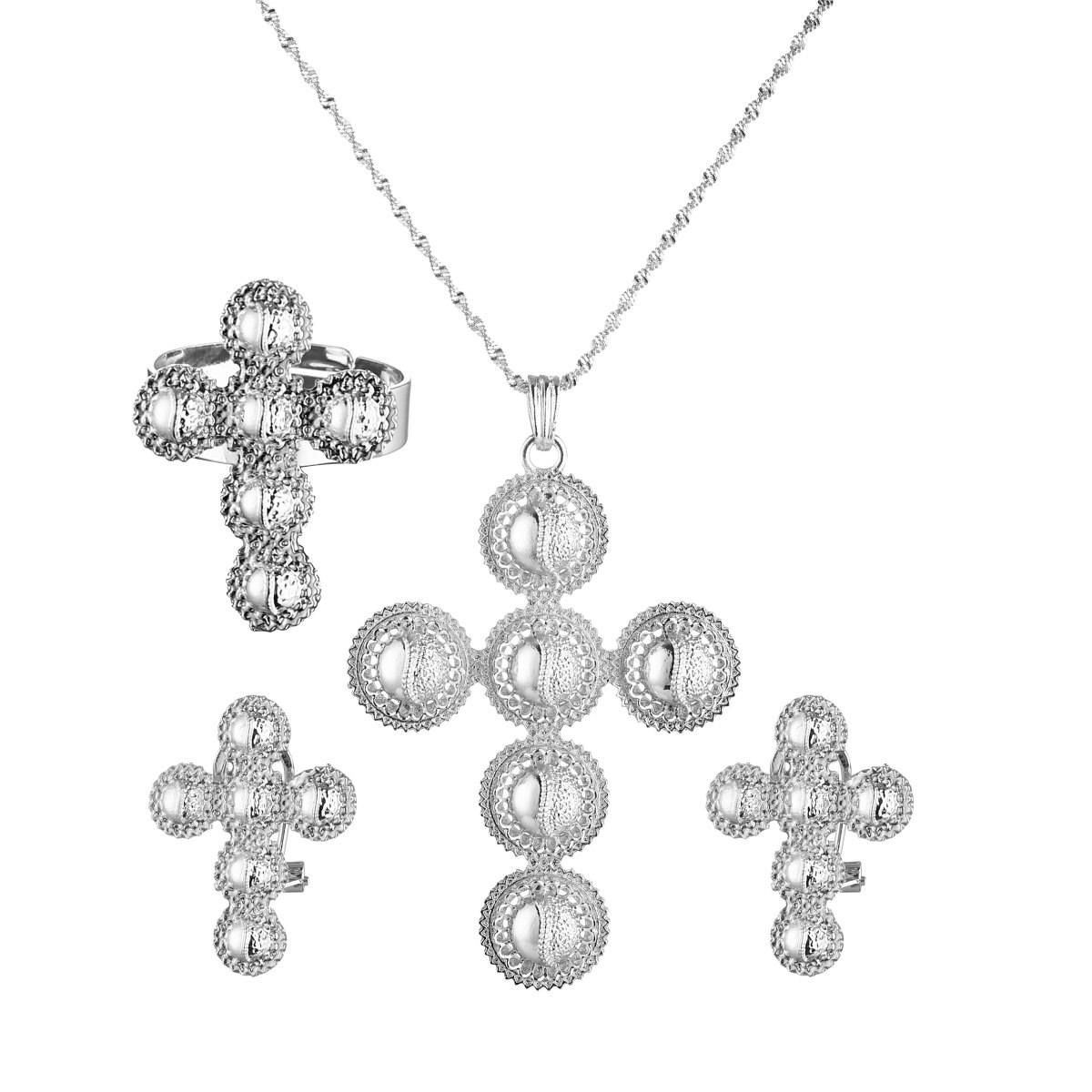 Ethiopische Traditionele Ketting Oorbellen Ethiopië Gold Eritrea Habesha Wedding Cross Sieraden Set