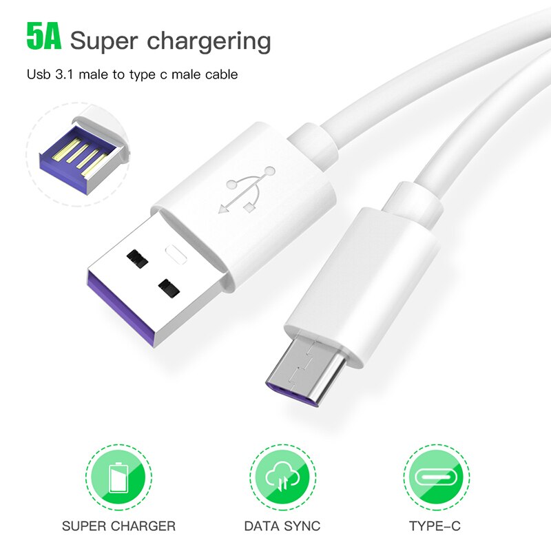 5A Quick Charge USB Type C Cable For Samsung A21 A21S A31 A51 A71 A50 A70 Huawei P40 P30 P20 Pro Fast Charger Mobile Phone Cable