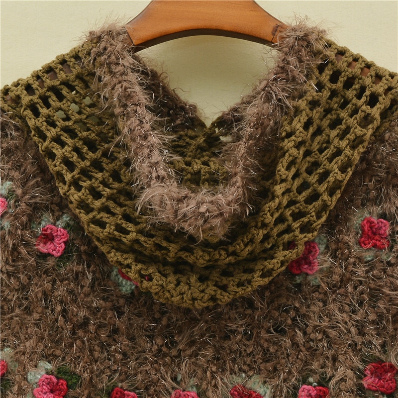 Pull femme à capuche, Cape fleurie, enveloppe, Cape Crochet, fait à la main, collection automne hiver