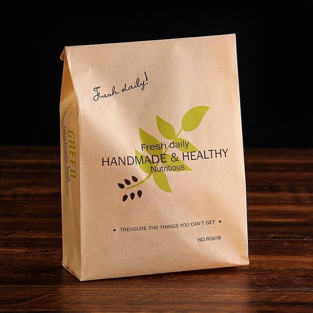 50pcs Kraft Paper Bag Green Leaf Shape Food Packaging Bag Cake Packaging Laminating Oilproof Bag: L