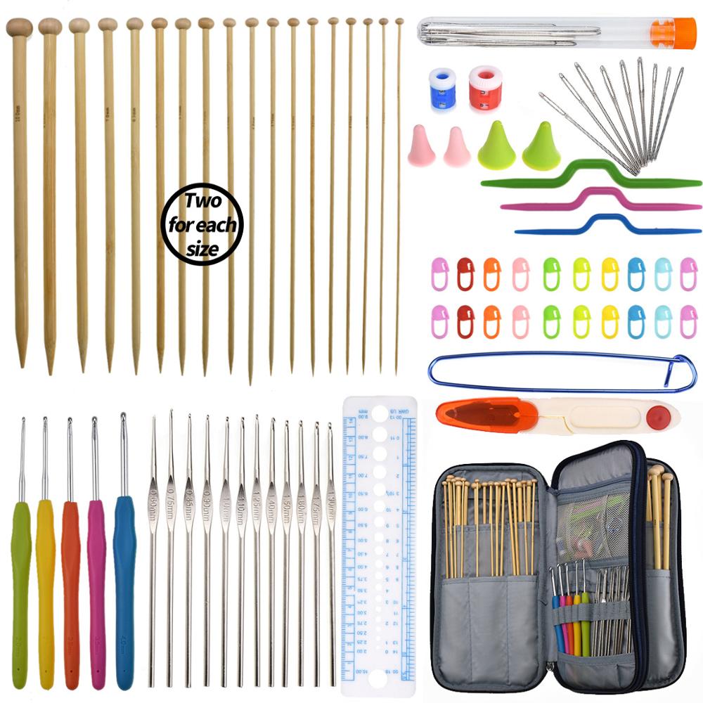 Kit de costura de agujas de lana de madera, agujas largas de ganchillo, herramientas y accesorios para tejer ganchillo, hilo de ganchillo: Violeta