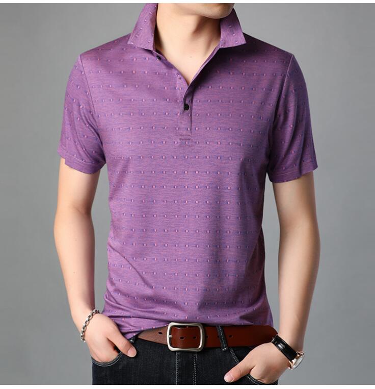 Heren zomer katoenen polo zakelijke kleding heren casual fit kleding korte mouwen: Paars / S