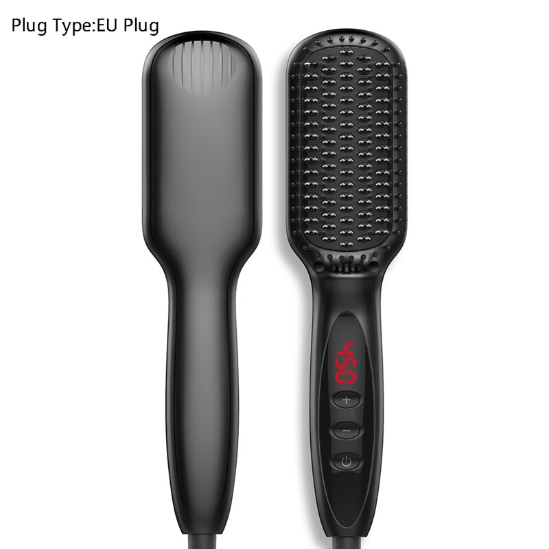 Ionic Hair Straightener Brush Anti-Scald And Anti-Static Straightening Iron Brush With Auto Shutoff And Temperature Lock Functio
