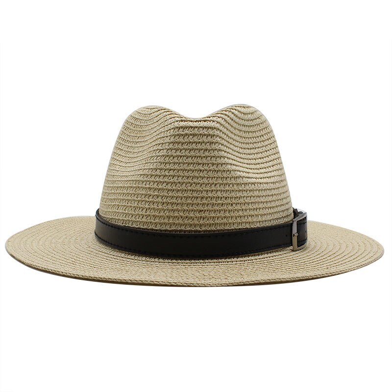 Summer unisex sun hat casual vacation Panama straw hat women wide brim Beach jazz men hats Foldable Chapeau: Beige