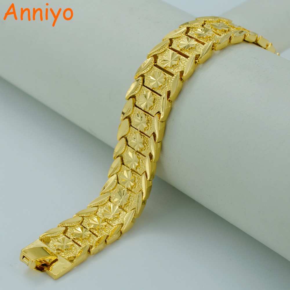 Anniyo 20,5 CM, Gold Armband für Frauen/Männer Gold Farbe & Messing, dubai Armreifen Afrika Hand Kette Schmuck Äthiopischen/Arabischen #002007