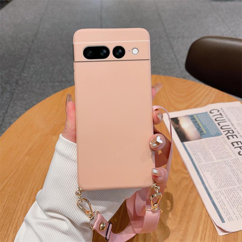 Correa para collar, cordón cruzado, funda de silicona líquida para Google Pixel 8 7 6 Pro 7A 6A, contraportada en Pixel7 Pixel6 A 7pro: ABS / Blanco