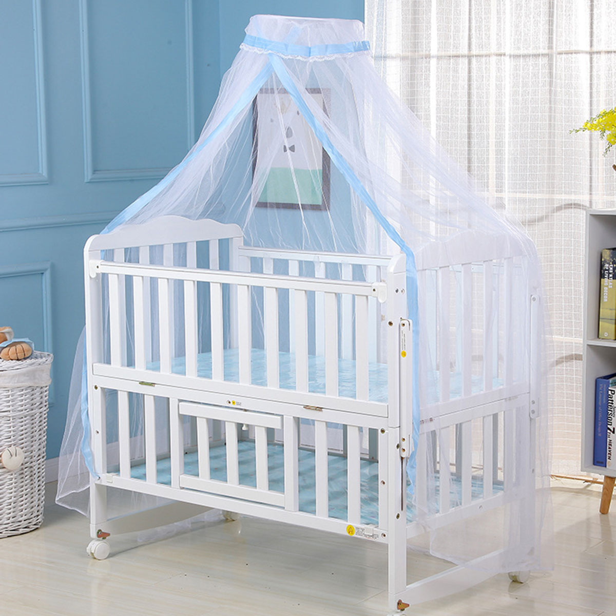 Myggenet baby seng myggenet mesh kuppel gardinet til småbørneseng barneseng baldakin blå hvid farve dropshipp: Grøn
