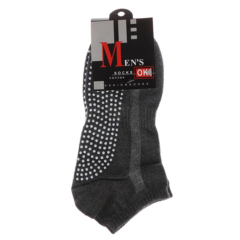 1pair Fitness Size 39-44 Men's Cotton Non-slip Yoga Socks With Grips Breathable Anti Skid Floor Socks For Pilates Gym Sock: Dark grey