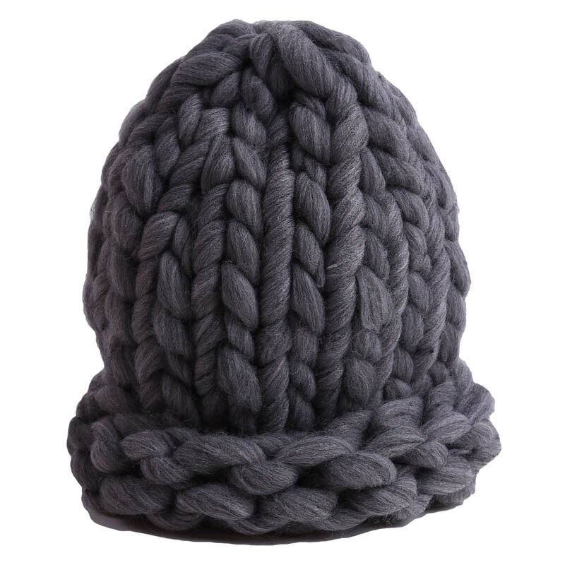 Women Winter Knitted Beanies Hat Thick Soft Warm Coarse Large Knitted Solid Hat Female Ice Ski Bonnet Hat: Dark grey
