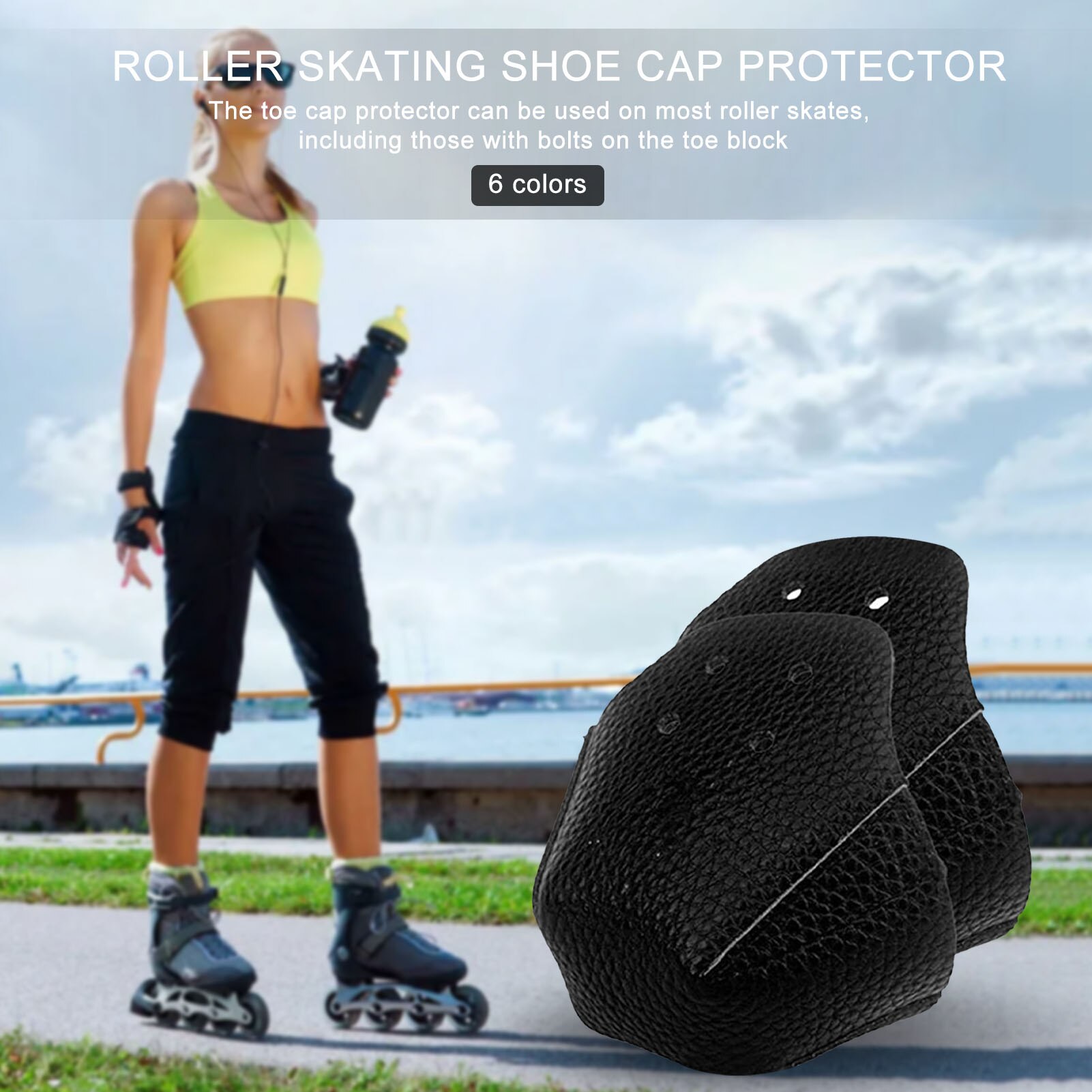 1 Pair Toe Cap Guards Protectors PU Leather Roller Skate Toe Cap Protectors With 4 Holes For Roller Skate Outdoor Training Gym