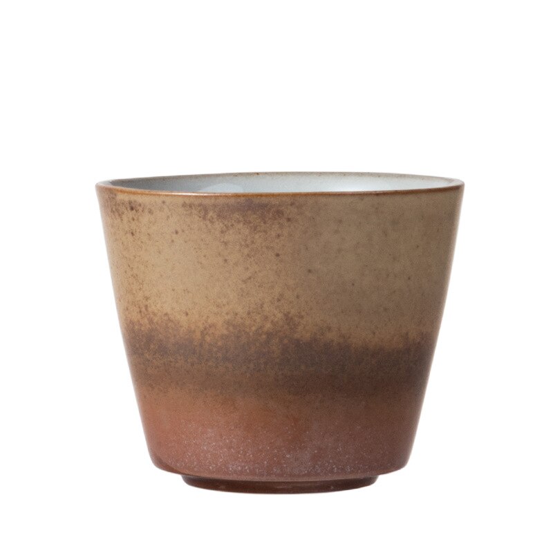Taza pequeña de cerámica horneada en horno simple, cerámica gruesa, número pequeño, taza de té, 6 piezas, estilo retro genial, taza de té de cerámica con sombrero de bambú.