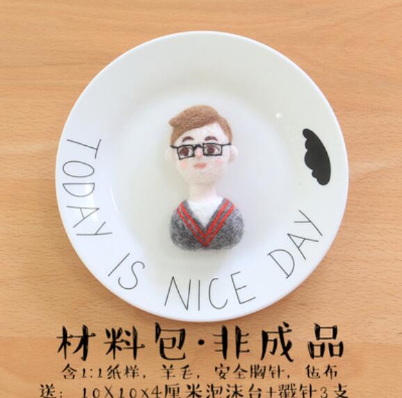 Human image brooch wool needlepoint kit wool felt needle felting keychain craft needlecraft DIY handmade: R