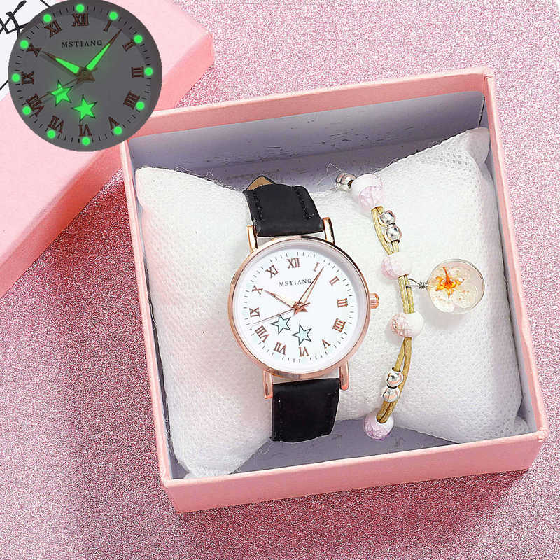 Lichtgevende Sterren Vrouwen Horloges Dames Horloges Casual Lederen Band Quartz Horloge Klok Montre Femme Relogio Feminino