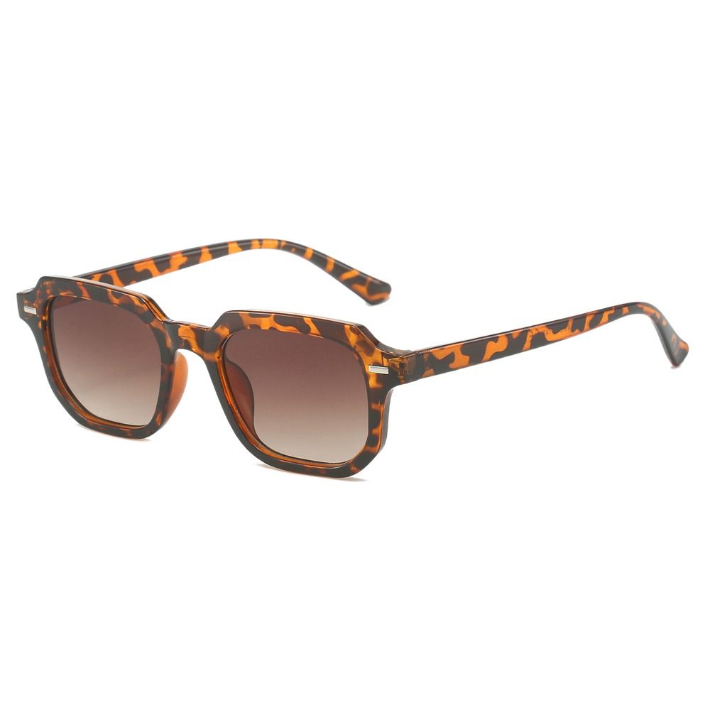 Lunettes de soleil à monture polygonale, branches rayées, rivets ronds, rétro, protection UV 400, vintage, léopard, gris: Clair