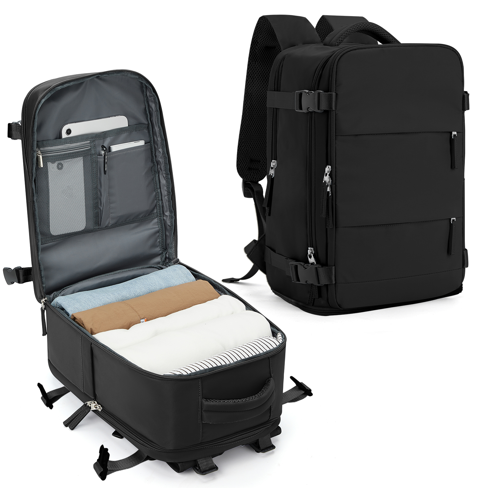 Plecak podróżny kabina samolot 40x20x25 Ryanair bagaż podręczny 40x20x25, plecak damen, plecak męski torba do pracy plecak na laptopa: Black