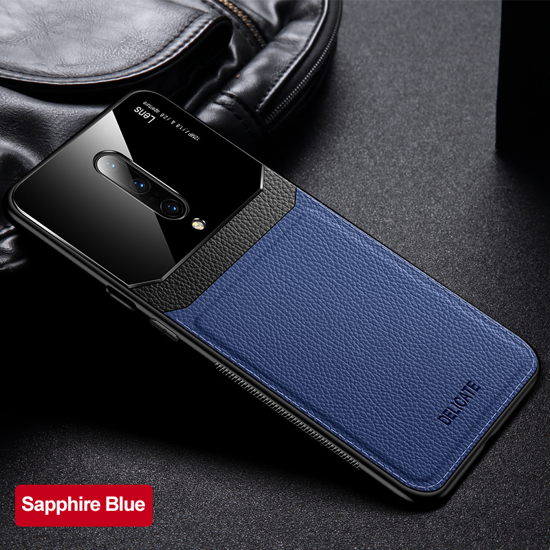 Case For Oneplus 7 Phone Case PU Leather Mirror Plexiglass Silicone Shockproof Bumper For One plus 6 6T 7 Pro Back Cover Coque: Oneplus 7 / Blue