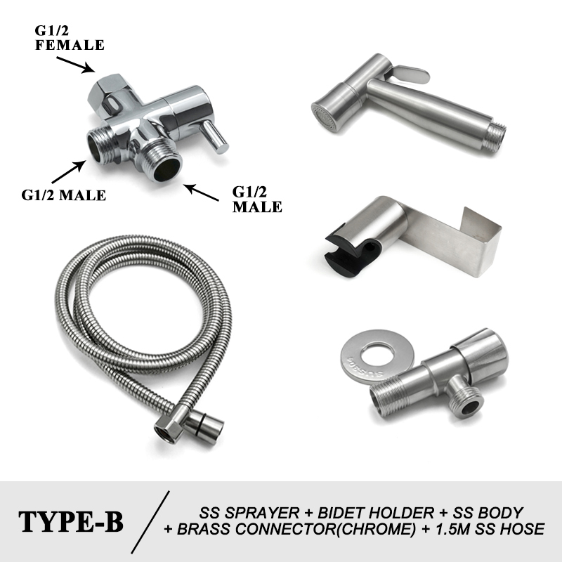 Bidet Douche Kranen Wc Handheld Spuiten Rvs Douche Set Tank Haak Bidet Sproeier Zelfreinigende Shattaf Voor Badkamer: 5 PCS Set EU Type B