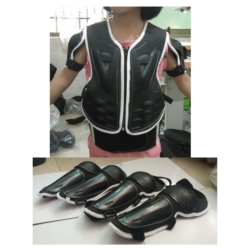 4-15 years Child Full Body Protector Vest Armor Kids Motorcycle Off Road Skating Skiing Jacket protect armour guard body set: white